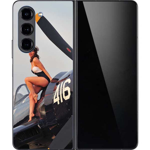 1940s Navy Pin-Up Girl On Corsair Fighter Plane Galaxy Z Fold5 5G Skin